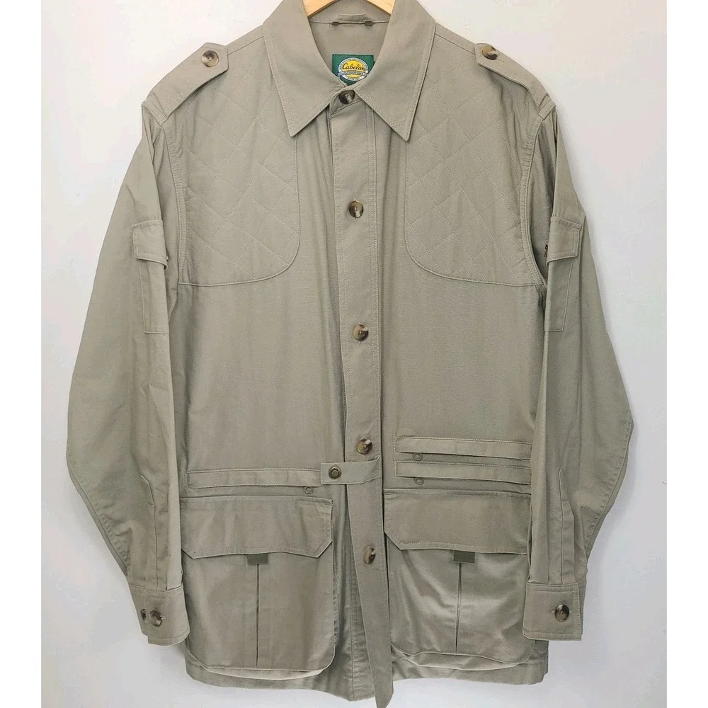 Cabela's Hunting Field Jacket Mens Medium Khaki Cotton Safari Utility Coat - Picture 2 of 9